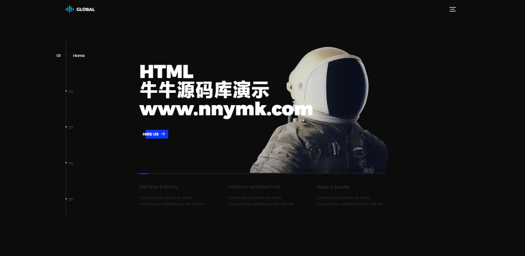 【牛牛源码】响应式大屏轴式切换个人网站HTML模板-牛牛源码库